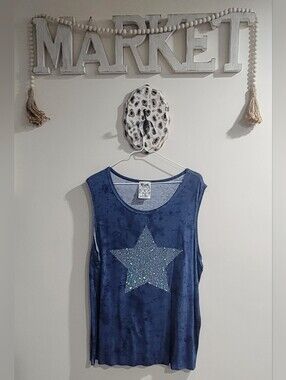 NWOT Vocal Blue Sleeveless Tank with Glitter Star